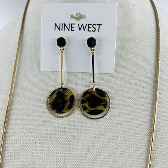 Madewell Gold Tone Faux Tortoise Pendant Necklace Nine West Faux Tort Earrings - Picture 3 of 8